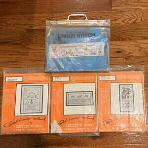 Lot of 4 Vintage 1970s Cross stitch Samplers in packages